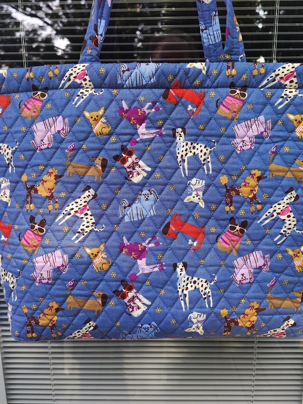 Vera Bradley East West Quilted Tote with Colorful Dog Print